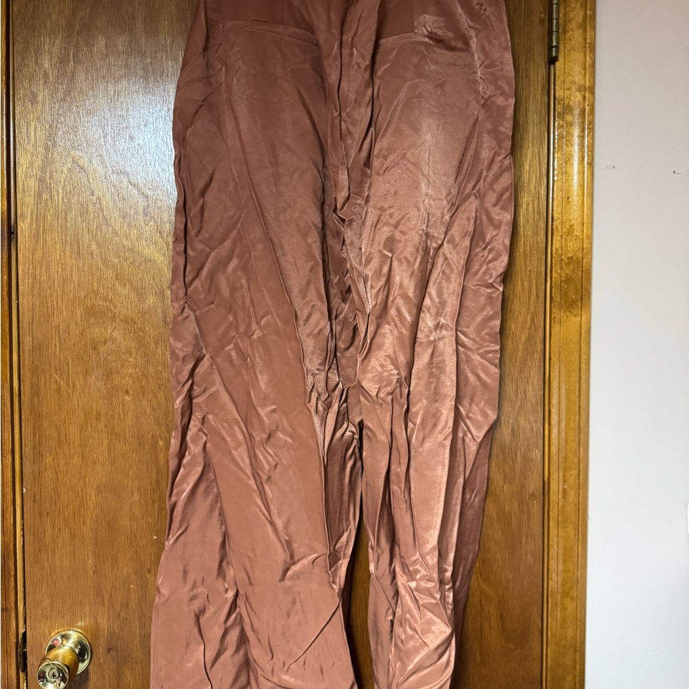 NWT Altar’d State Burnt orange satin / pleather wide leg pants trousers - Picture 3 of 5